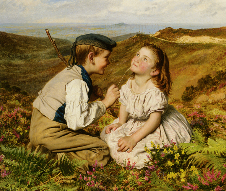 절로 미소지어지는 그림 한 점. 소피 젠젬브르 앤더슨 Sophie Gengembre Anderson(1823–1903)의  It's Touch and Go to Laugh or No(1857년, 캔버스에 오일,  63.5 cm × 76 cm).