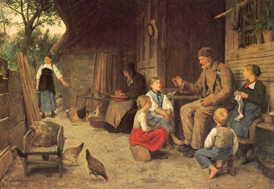 알베르트 사무엘 앙커 Albert Anker, 1831–1910. Grandfather Telling a Story, 1884. 캔버스에 오일, 63 x 92 cm, Museum of Fine Arts Bernel.