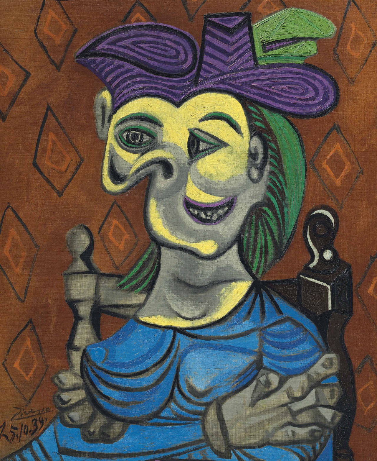 입체파 화가 피카소는 얼굴의 단일성을 해체했다. 그에게 분열적 인간이 오히려 정상적인지 모른다. 파블로 피카소Pablo Picasso (1881-1973). Femme assise, robe bleue, 1939, 캔버스에 오일, 73 x 60 cm, 개인소장.