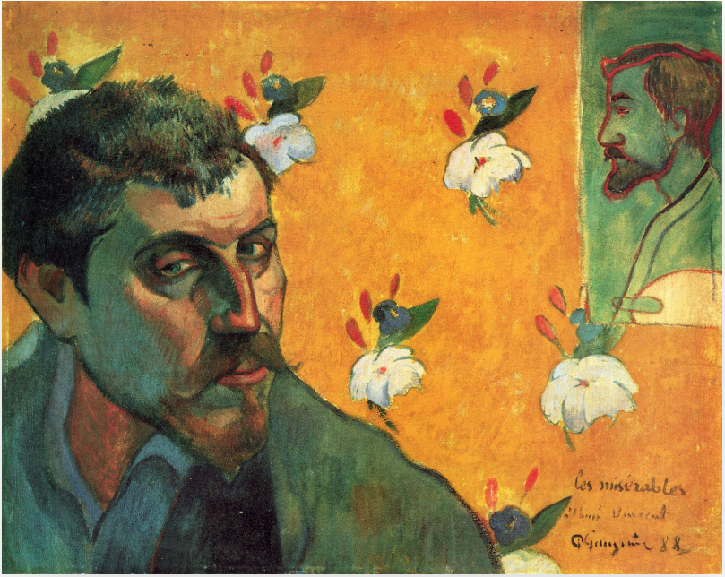 프랑스 후기 인상주의 화가 폴 고갱이 레미제라블의 장발잔이라는 이름의 자화상을 남겼다. 그는 왜 스스로를 장발잔으로 묘사했을까? Paul Gauguin (   ), 'Self Portrait in the role of Jean Valjean', 1888, oil on canvas, 45 * 55 cm, the Van Gogh Museum, Netherlands.