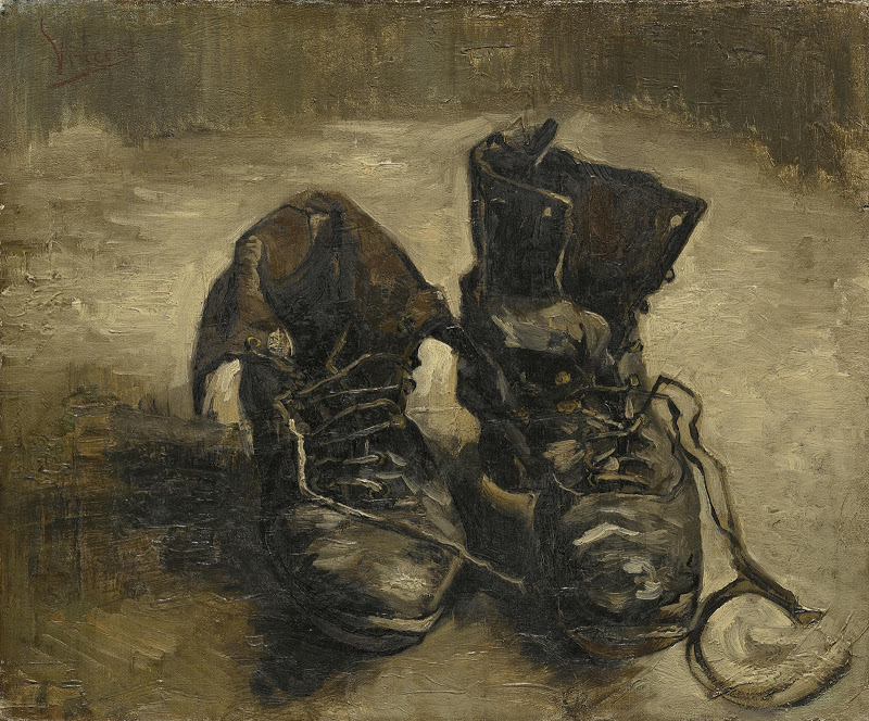 낡은 구두에도 행복이 깃들 수 있을까. 독일 철학자 하이데거는 이 작품을 두고 "이 신발의 어두운 틈에서는 농부의 고달픈 발걸음이 새겨져 있다'고 했다. Vincent van Gogh (1853 - 1890), 'Old Shoes', 1886, oil on canvas, 38.1 x 45.3 cm, Van Gogh Museum, Amsterdam.