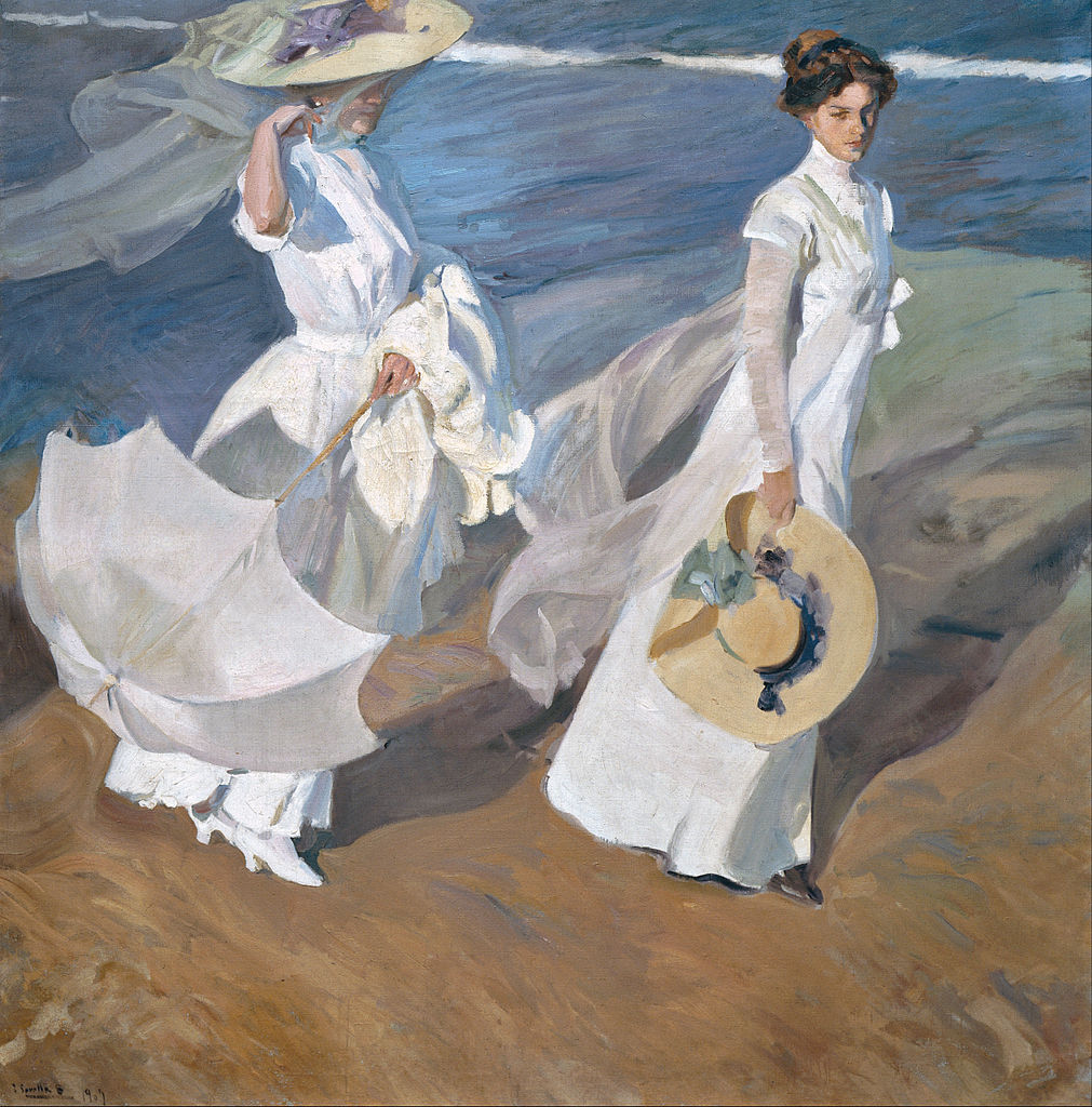 걷기는 무엇을 위해서나 좋은 일이다. 스페인 화가 소롤라가 발렌시아 해변을 걷고 있는 부인과 딸을 포착했다. Joaquín Sorolla, 1909, oil on canvas, 205 × 200 cm, Museo Sorolla, Madrid.