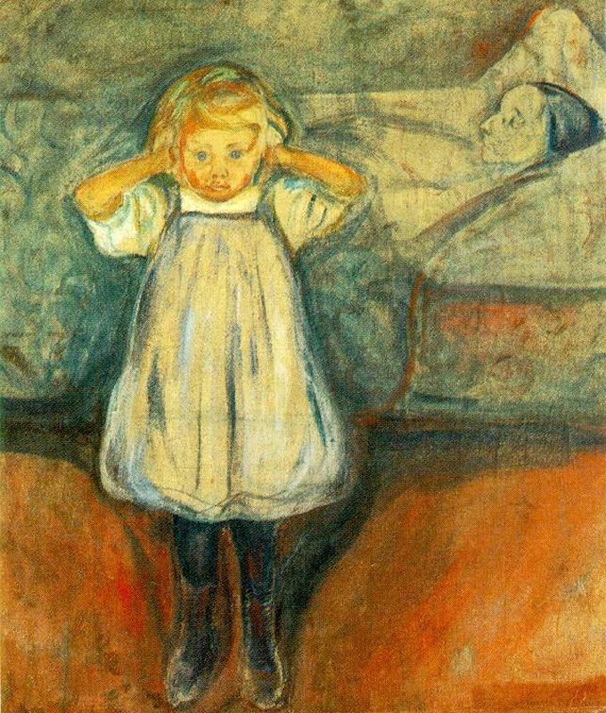 제목: The Child and Death제작자: Edvard Munch여섯살 어머니를 여의고 얼마있지 않아 엄마같은 누나를 떠나보낸 뭉크에게 죽음은 너무나 친숙한 주제였다. 엄마의 죽음을 애써 부인하는듯이 귀를 막고 있는 여자아이의 모습이다. 크기: 100.0 x 90.0 cm작품유형: painting권리: Kunsthalle Bremen - Der Kunstverein in Bremen재료: Oil on canvas