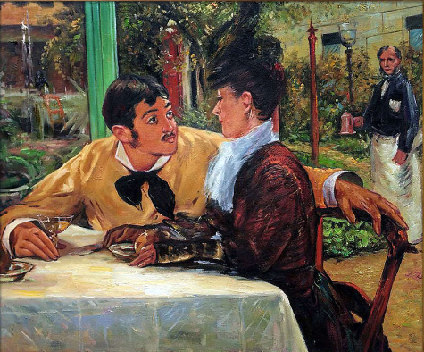 프랑스 인상주의 화가 에두아르 마네가 1879년에 그린 작품. 자신이 잘 아는 라 투이 레스토랑에서 사랑하는 연인을 모습을 담았다. Musée des Beaux-Arts Tournai 소장중인 작품. (c)www.Manet.org.