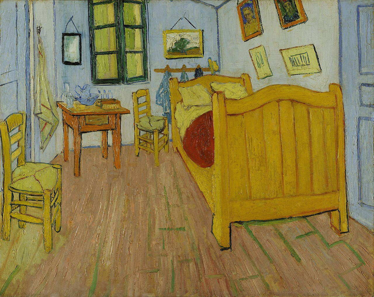 텅 빈 공간을 통해 작가는 자신의 삶을 객관화시키고 있다. 	Vincent van Gogh  (1853–1890), 'Bedroom in Arles', 1888,  72.4 * 91.3 cm,  Van Gogh Museum.